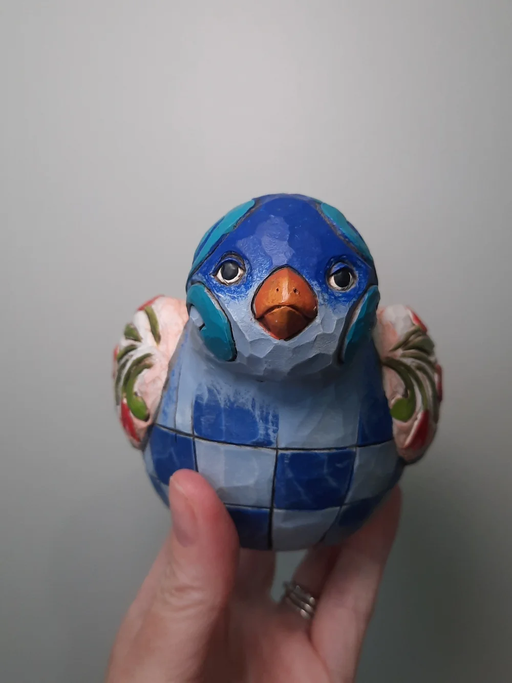 Jim Shore Blue Bird Votive Holder with Red and Teal Floral Accents 2009